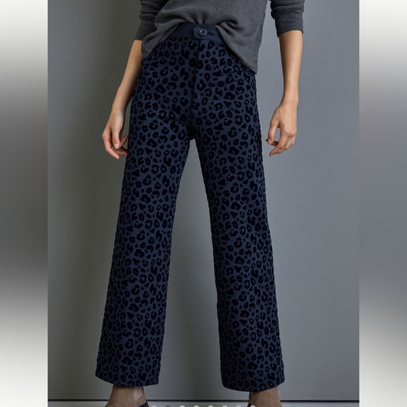 Anthropologie Maeve Eve Ponte Wide-Leg Pants Velvet Black Leopard Print - Picture 1 of 8